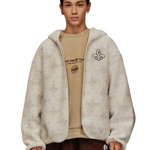 1010619-948 | MEN'S ALL-OVER IRIS LOGO FUZZY COTTON JACKET | WHT POLKA DOTS IRIS