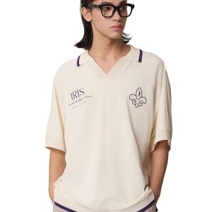 1011320-232 | MEN'S IRIS LOGO LOOSE FIT V-NECK POLO SHIRT | VANILLA ICE
