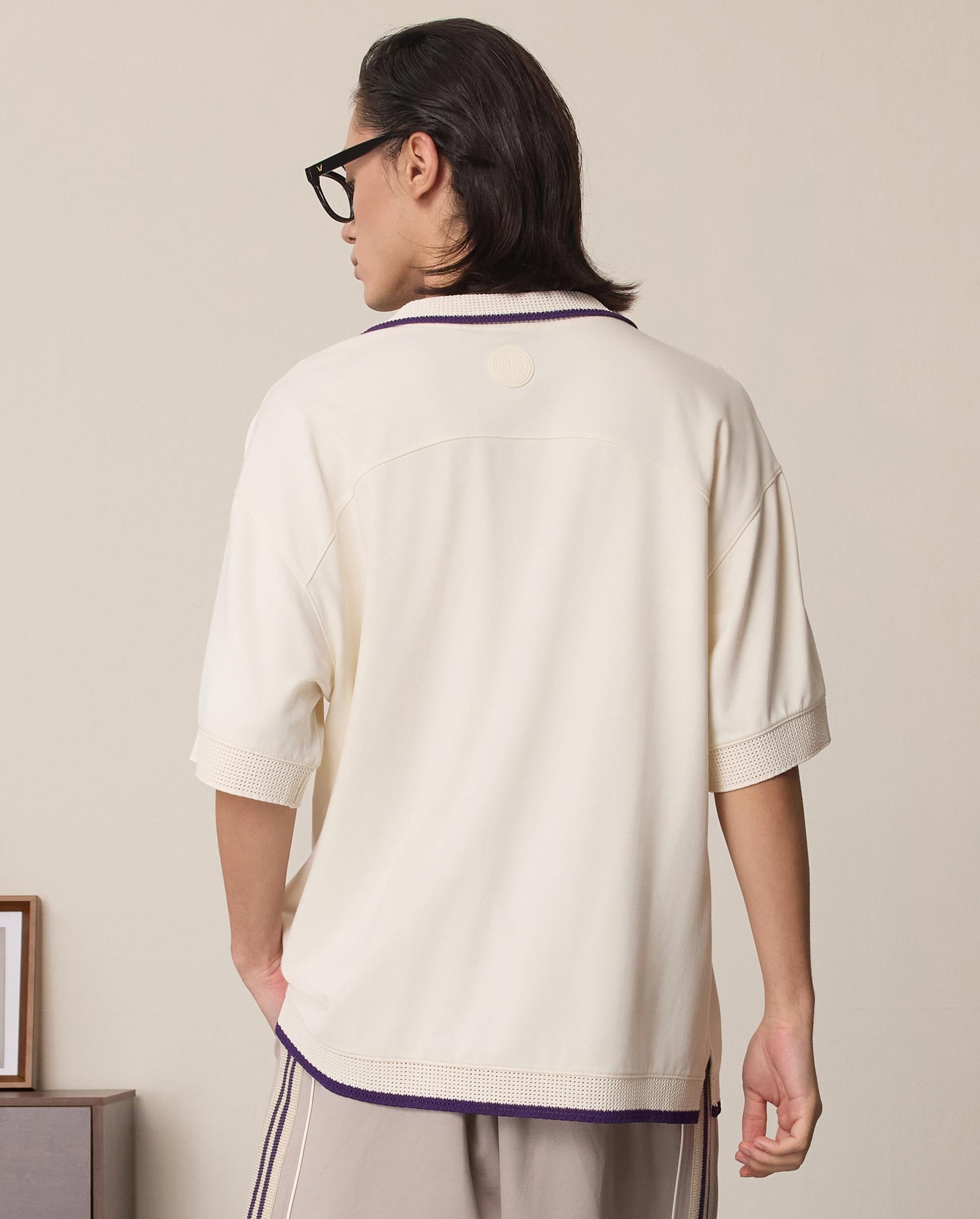 1011320-232 | MEN'S IRIS LOGO LOOSE FIT V-NECK POLO SHIRT | VANILLA ICE - Image 2