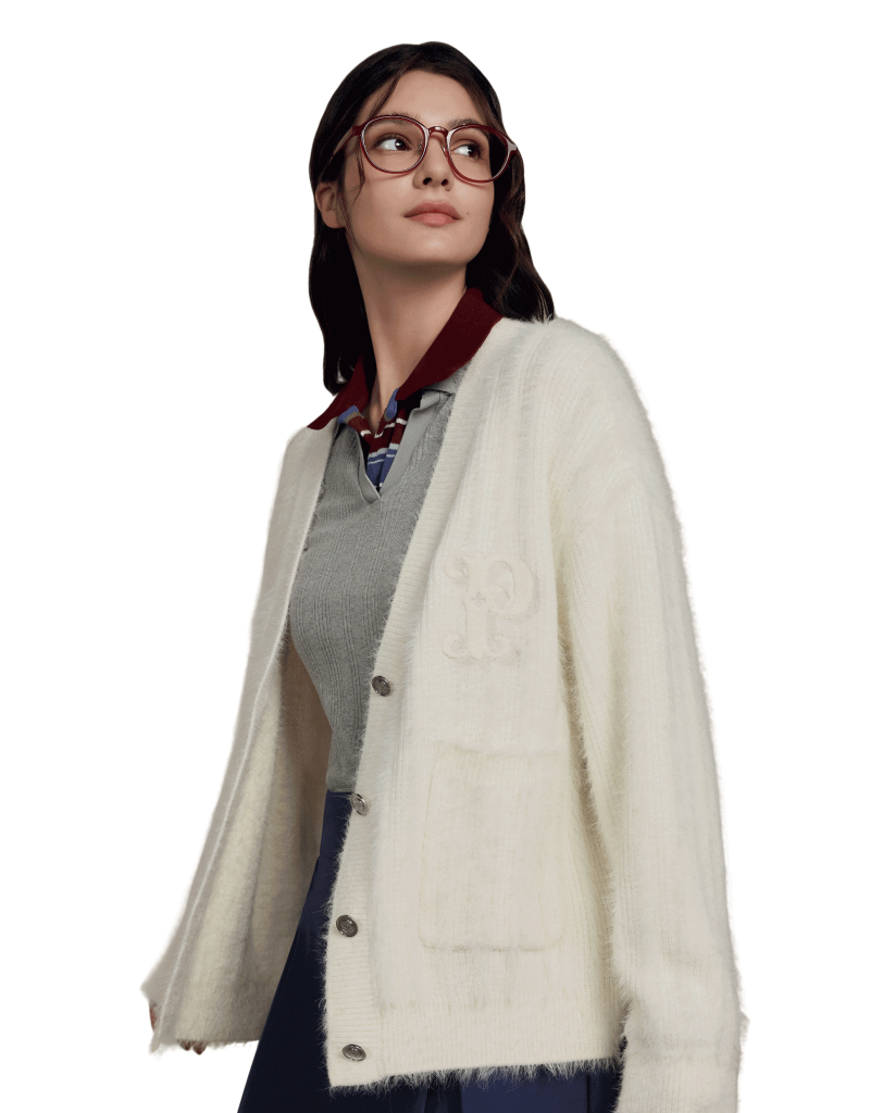1911981-232 | WOMEN'S EMBROIDERED P LOGO V-NECK CARDIGAN | VANILLA ICE