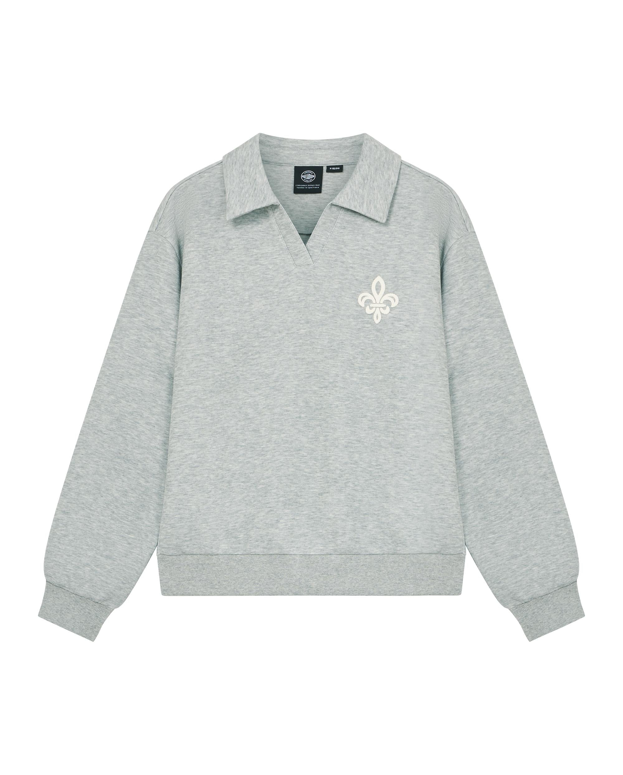 1911994-081 | WOMEN'S EMBROIDERED IRIS LOGO POLO SWEATSHIRT | GREY